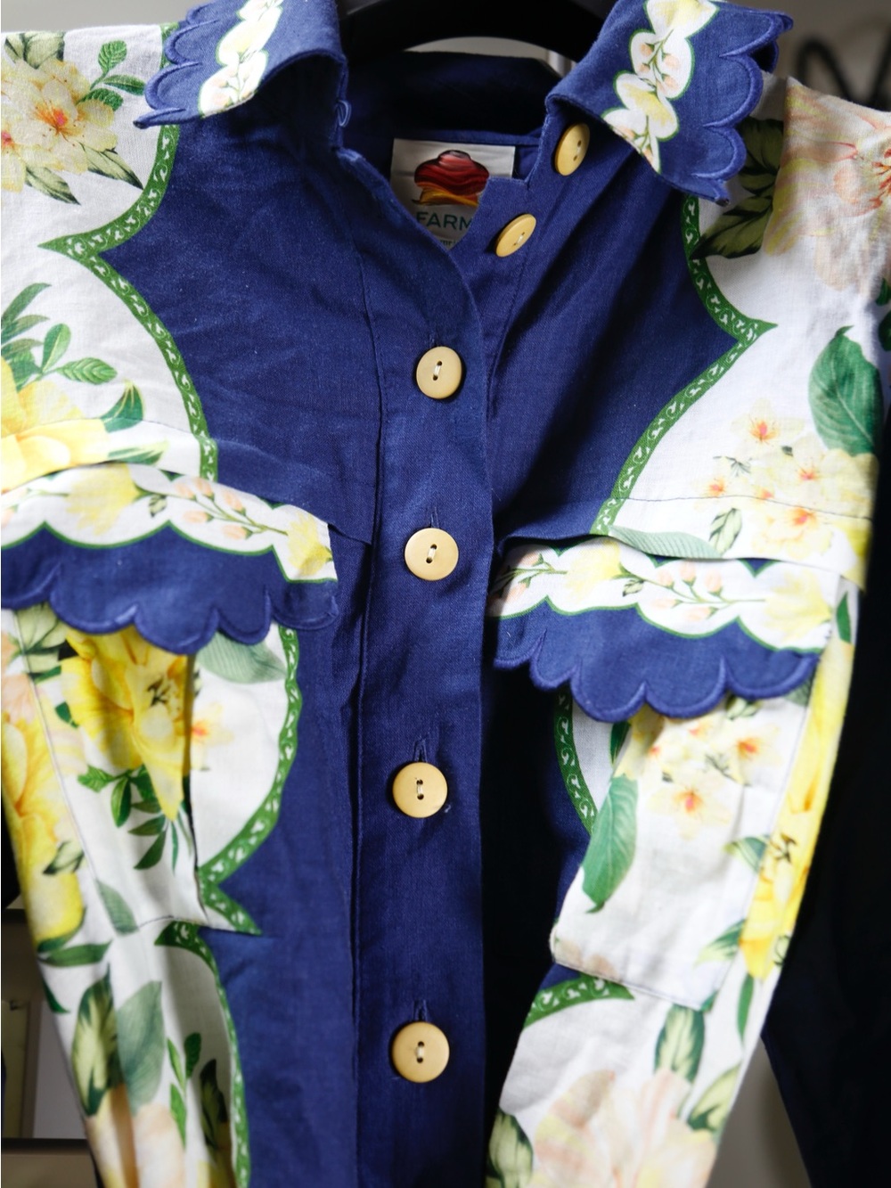 FARM Rio Navy Button-Up with Yellow Accent - Picture 3 of 4